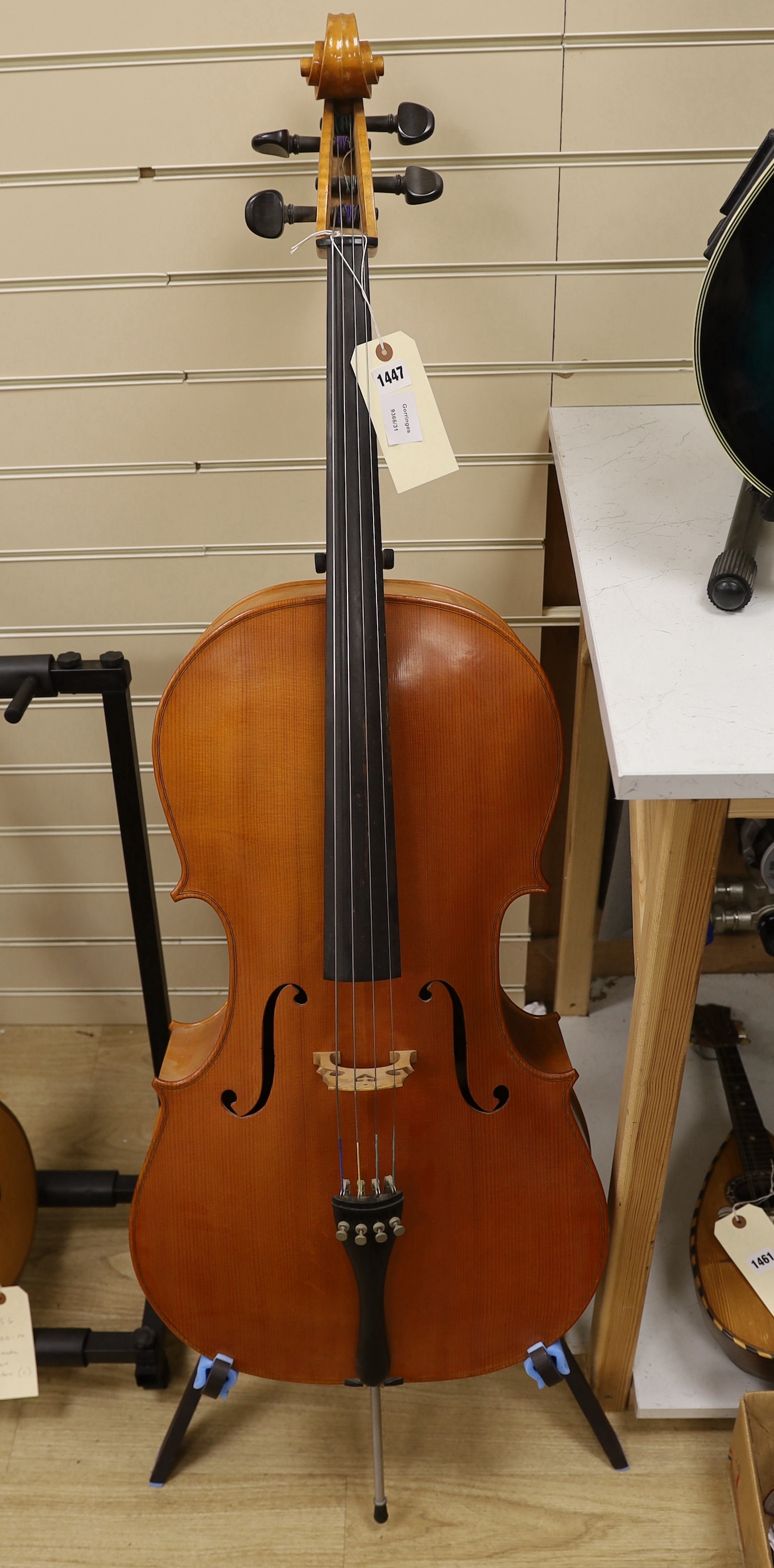 A cello labelled internally Tom Francis 1981, Gravesend No.7